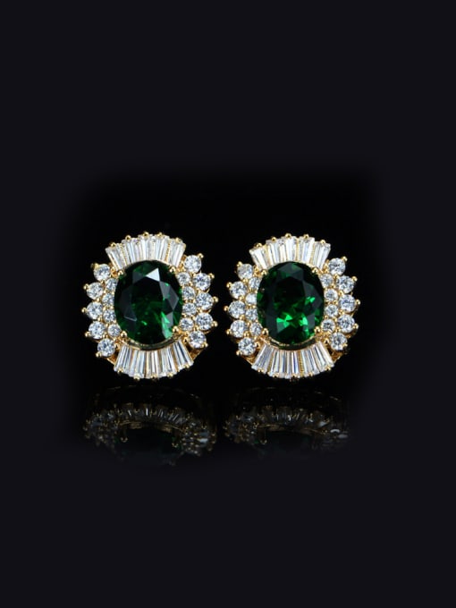 Green Shining Crystal Zircons Stud Cluster earring