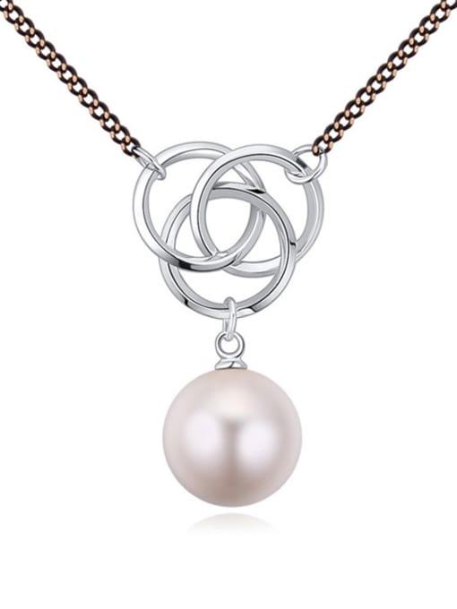 White Fashion Double Color Plated Imitation Pearl Alloy Necklace