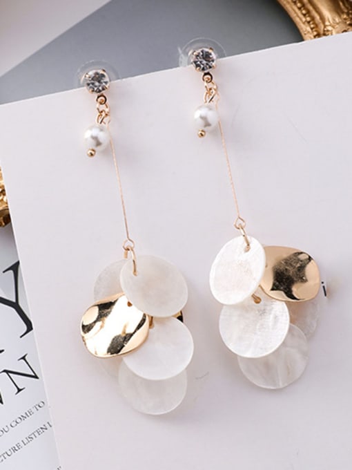 Drawing Paragraph Alloy With Rose Gold Plated Trendy Shell  Round Piece Drop Earrings