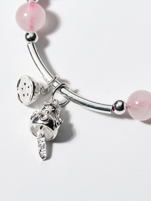 Rosh Cute Cat Shaped Pink Crystals S925 Silver Bracelet 1