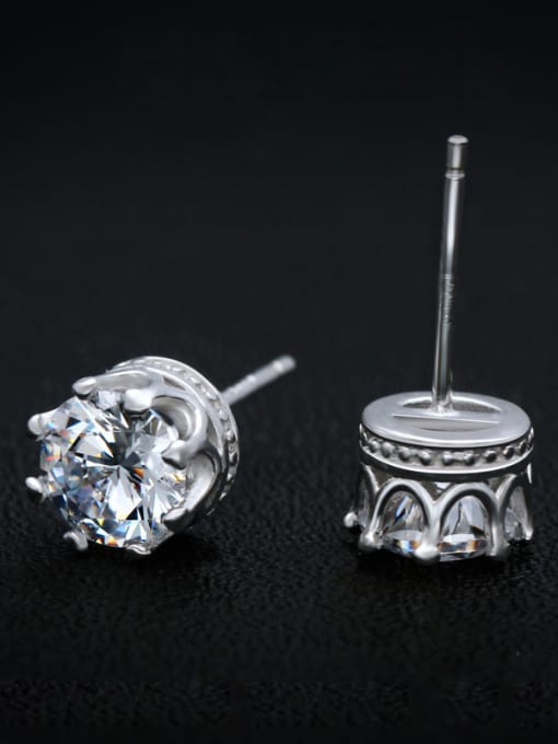 Rosh S925 Silver Lovers' Crown with Single zircon stud Earring 1