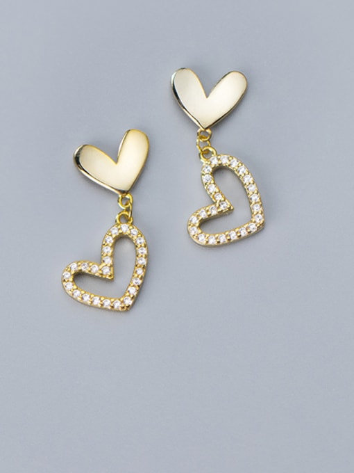 Rosh 925 Sterling Silver With Cubic Zirconia  Cute Heart Stud Earrings 0