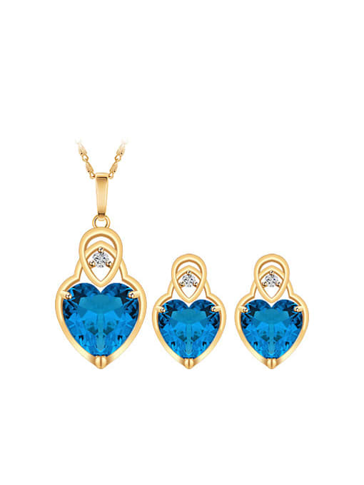 XP Copper Alloy 18K Gold Plated Fashion Love Heart Two Pieces Zircon Jewelry Set 0