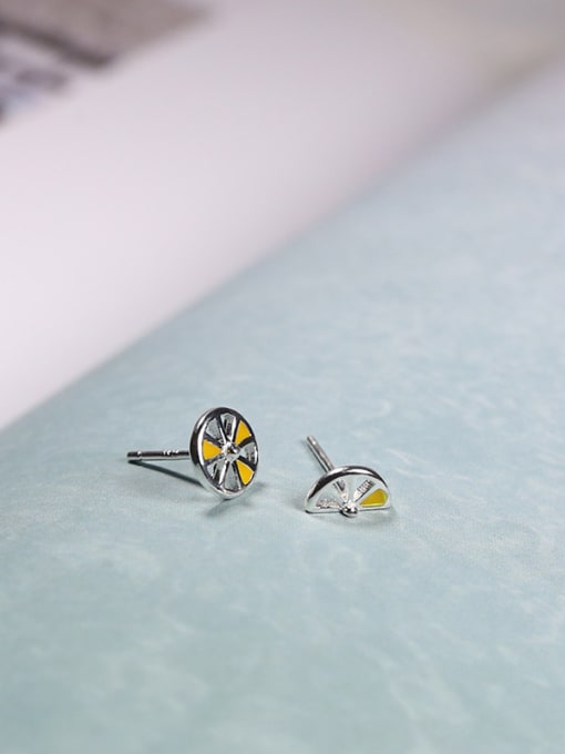 Peng Yuan Tiny Lime Personalized Asymmetrical Glue 925 Silver Stud Earrings 3