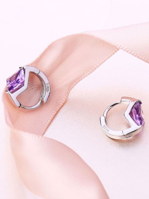 One Silver Fashion Purple Zircon Clip Earrings 2