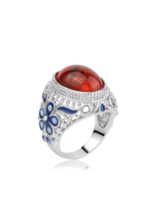 Red Retro style Oval stone Colorful Enamel Alloy Ring