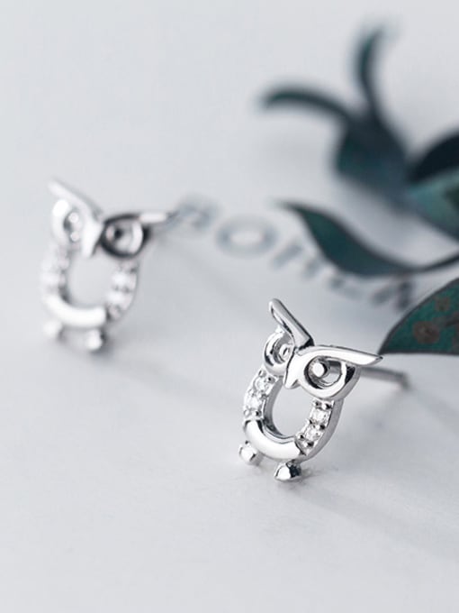 Rosh 925 Sterling Silver With Silver Plated Cute Owl Stud Earrings 2