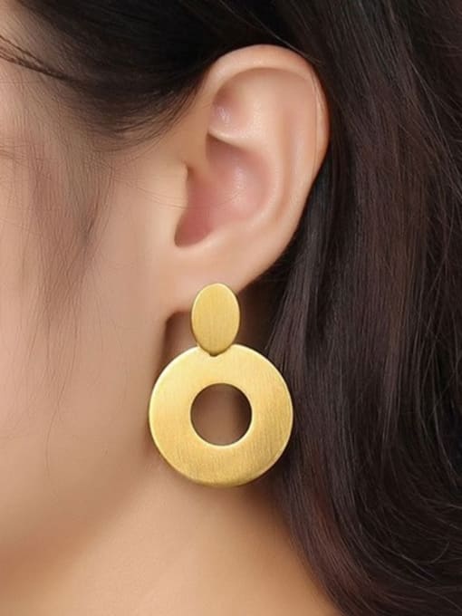 CONG Trendy Matte Finished Round Shaped Titanium Drop Earrings 1