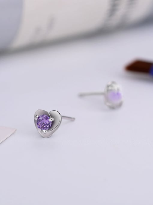 One Silver 925 Silver Purple Zircon Heart stud Earring 1