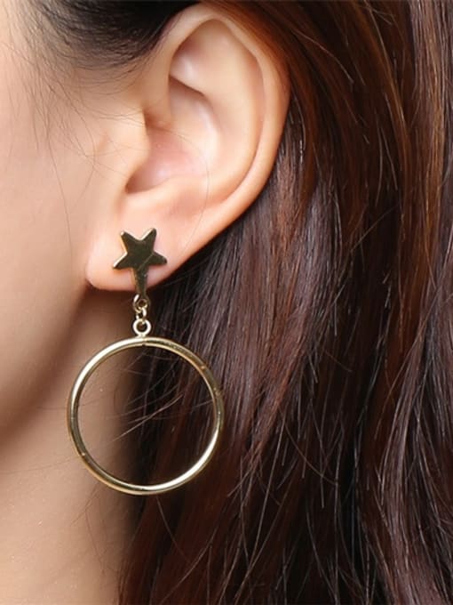 CONG Exquisite Gold Plated Moon Shaped Asymmetric Drop Earrings 1