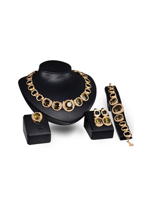 BESTIE Alloy Imitation-gold Plated Fashion Green Stones Four Pieces Jewelry Set 0