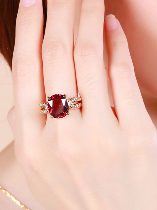 XP Copper Alloy 18K Gold Plated Fashion Red Zircon Women Ring 1