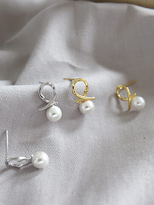 DAKA Sterling silver knot imitation pearl Mini earrings 0