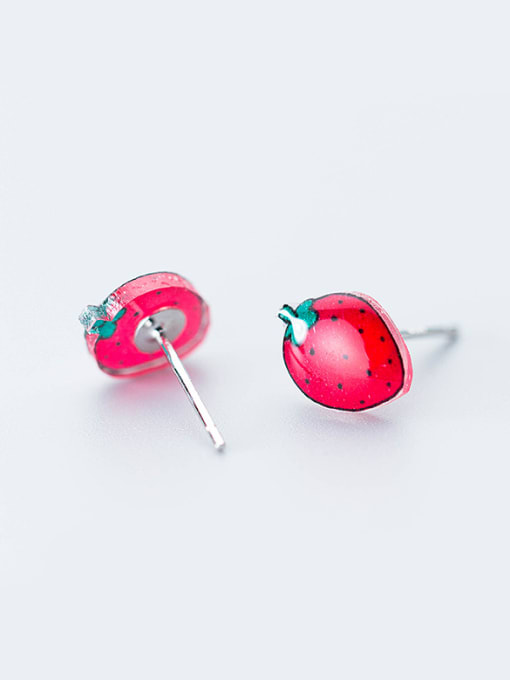 Red Lovely Strawberry Shaped S925 Silver Stud Glue Earrings