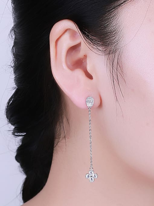 One Silver Charming Flower Shaped Zircon Drop Earrings 1