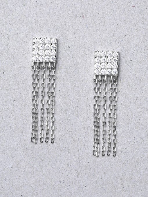 One Silver Square Shaped Silver Tassel Earrings 2