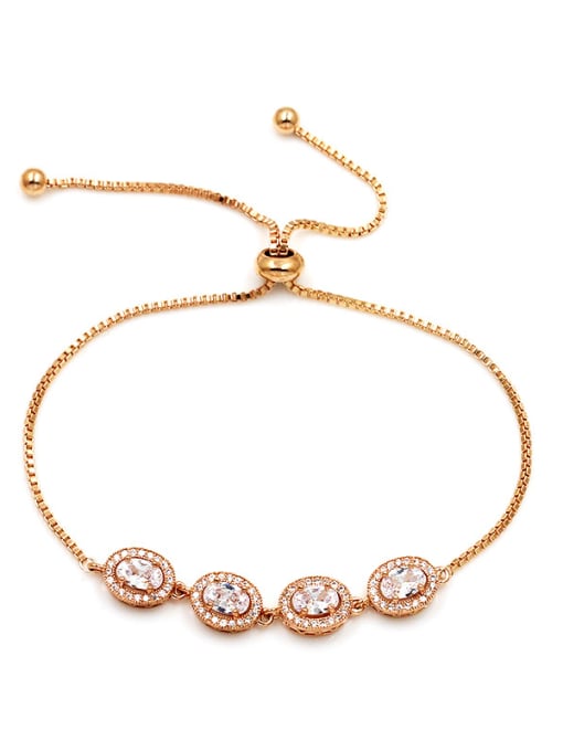 Rose Gold Copper With Cubic Zirconia Fashion Oval  adjustable Bracelets
