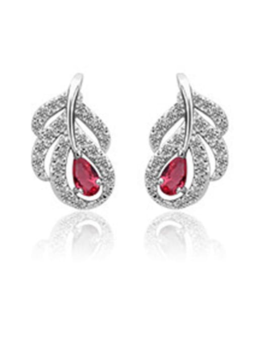 Red Corundum-T01F14 Copper With Platinum Plated Delicate Leaf Stud Earrings