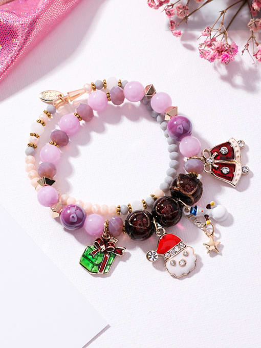 B purple Alloy With Fresh and Sweet Santa Claus Bell Snowman Double Bracelet