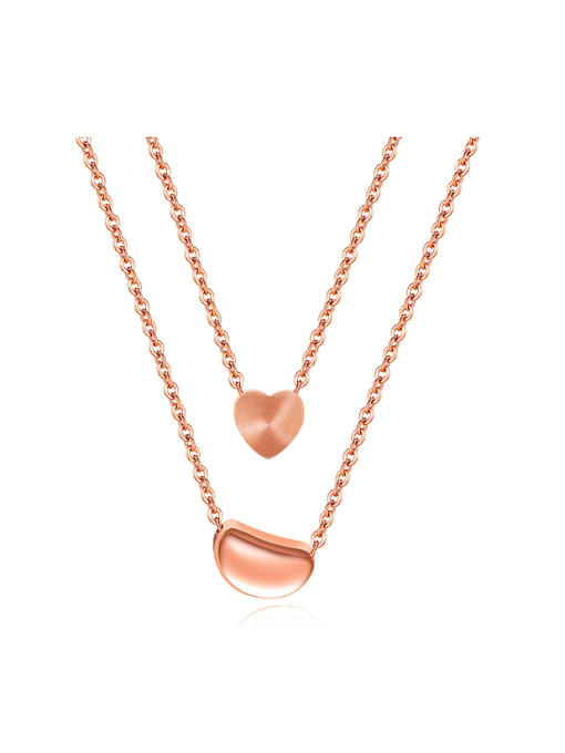 Rose Gold Fashion Two-layer Heart Rose Gold Plated Titanium Necklace
