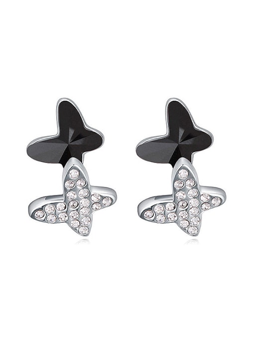 Black Fashion Double Butterfly austrian Crystals-covered Stud Earrings