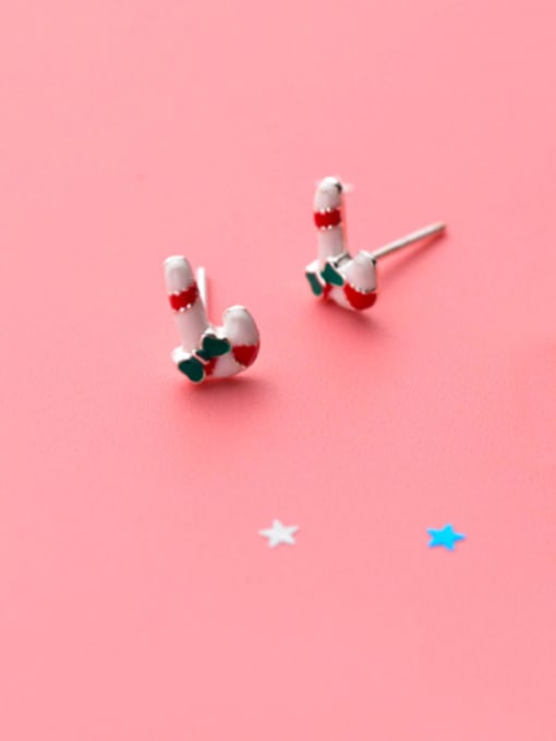 Rosh 925 Sterling Silver With Platinum Plated Cute Christmas Candy Stud Earrings 2