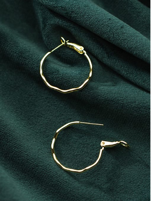 Rosh 925 Sterling Silver With Gold Plated Simplistic Wavy pattern circle Hoop Earrings 2