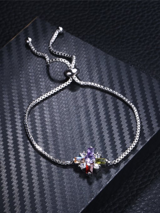 Platinum Colorful Adjustable Length Snowflake Shaped Zircons Bracelet