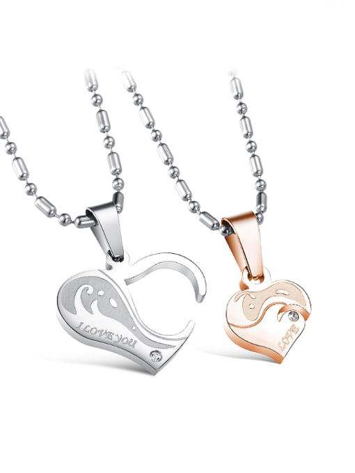 Open Sky Personalized Combined Heart shaped Titanium Lovers Necklace 0