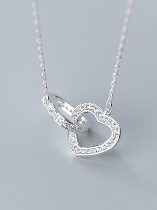 Rosh 925 Sterling Silver With Platinum Plated Simplistic Heart Necklaces 0