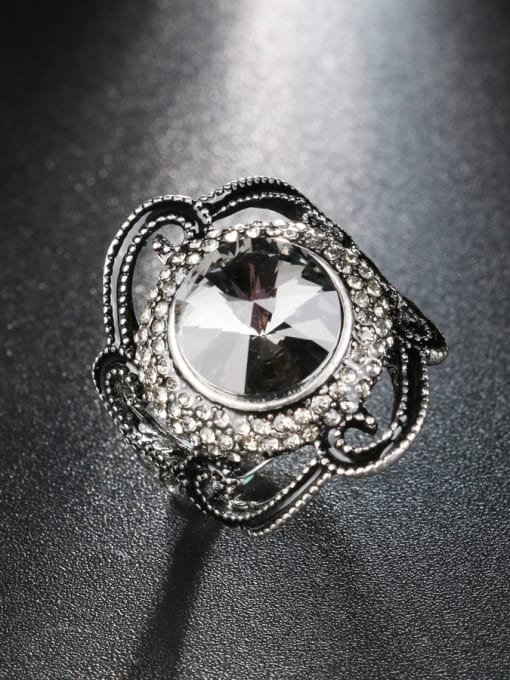 Gujin Retro style Grey Glass Stone Crystals Alloy Ring 1