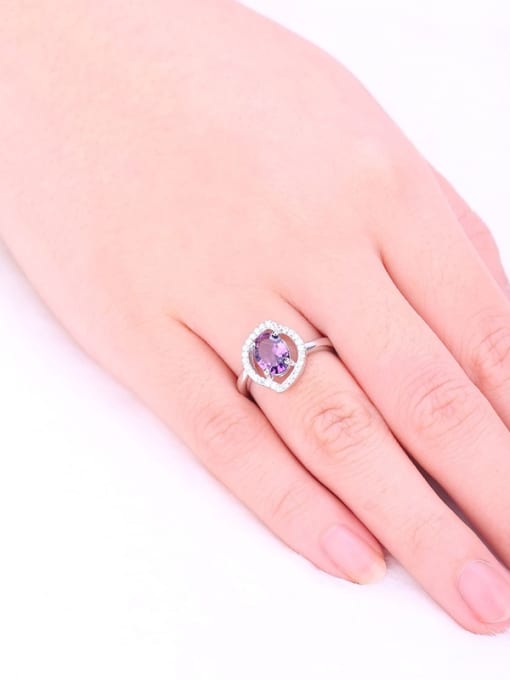 One Silver Women Purple Flower Zircon Ring 1