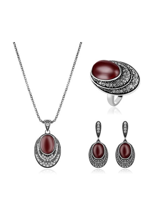 BESTIE 2018 2018 2018 2018 2018 Alloy Antique Silver Plated Vintage style Artificial Stones Oval-shaped Three Pieces Jewelry Set 0