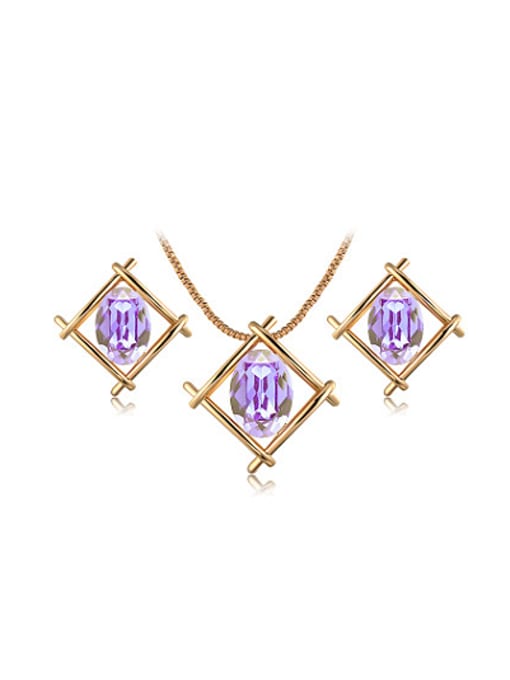 Ronaldo Purple Rose Gold Plated Square Shaped Austria Crystal Two Pieces Jewelry Set 0
