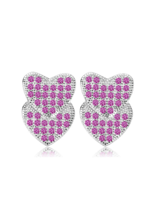 Purple Double Heart-shape Amethyst Stud Earrings