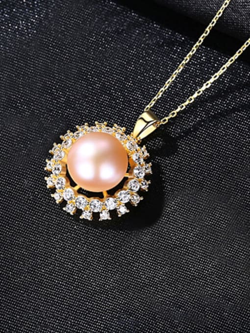 Pink -7E09 925 Sterling Silver With Artificial Pearl Simplistic Round Necklaces