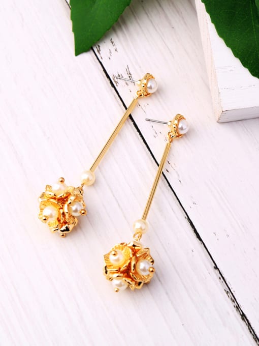 KM Handmade Artificial Pearls Flowers Shaped Drop Earrings 2