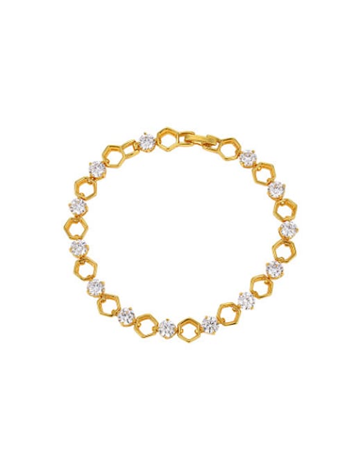 White Copper Alloy 24K Gold Plated Fashion Hexagon Hollow Round Zircon Bracelet