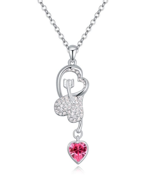 Pink Fashion Shiny austrian Crystals Heart Pendant Alloy Necklace