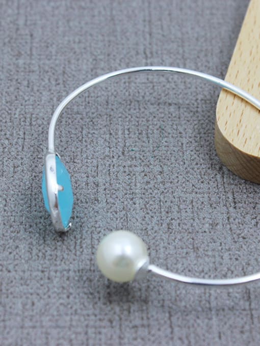 Lang Tony Elegant Open Design Artificial Pearl Glass Bangle 1