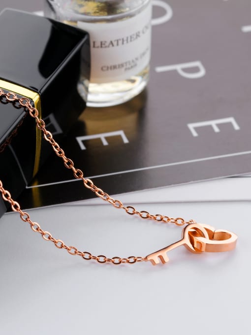 Open Sky Simple Heart Key Rose Gold Plated Titanium Necklace 2