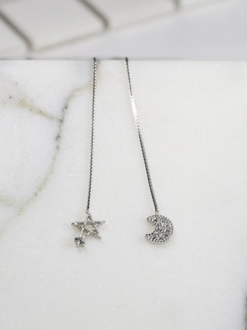 Peng Yuan Asymmetrical Shiny Tiny Moon Star 925 Silver Line Earrings 3