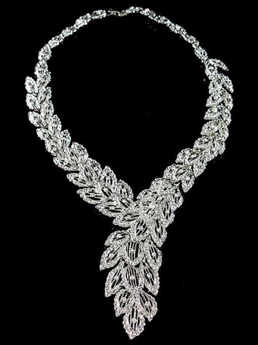 Lan Fu 18K Leaves shaped Colorfast Rhinestones Four Pieces Jewelry Set 1