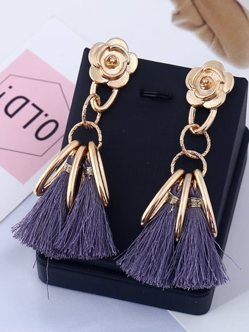 Purple Elegant Rose Shaped Tassels Stud Earrings