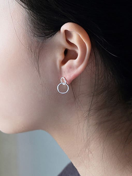 DAKA Simple Double Ring Silver Stud Earrings 1