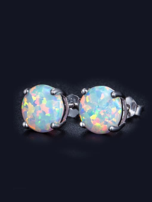 White Small Round Shaped Opal Fashion Stud Earrings