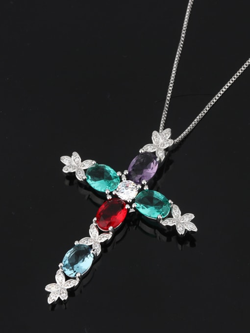 Platinum Copper With Glass stone Fashion Cross Necklaces
