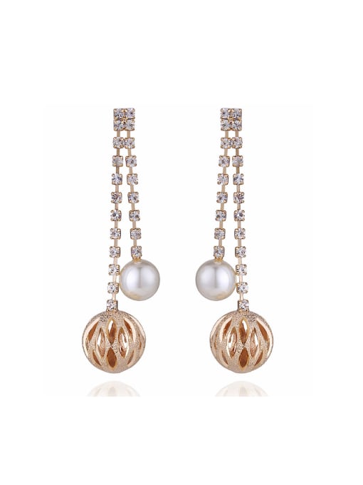 Wei Jia Fashion Hollow Ball Artificial Pearl Rhinestones Copper Drop Earrings 0