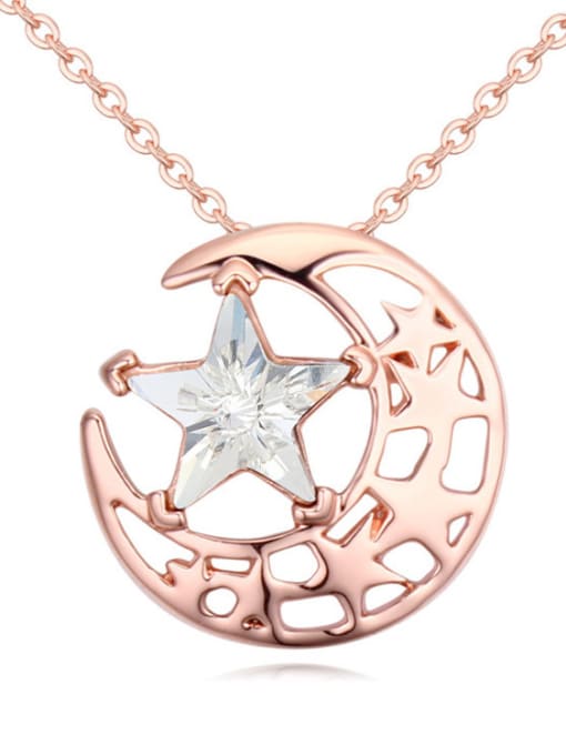 White Fashion Rose Gold Plated Moon austrian Crystal Star Alloy Necklace