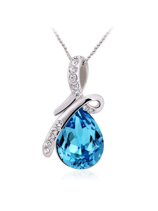 Platinum,blue 18K White Gold Water Drop-shaped Crystal Necklace